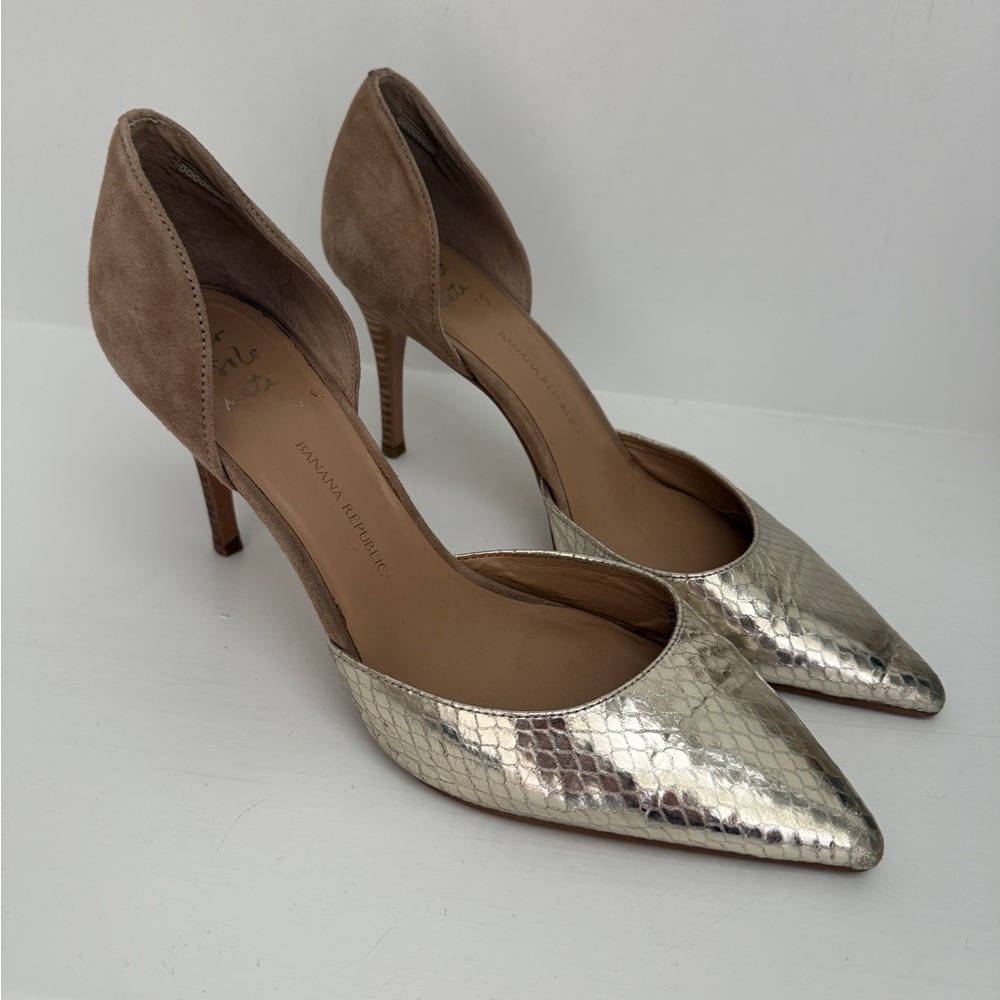 Banana Republic Gold Metallic Snakeskin Pointed-Toe D'Orsay Heels